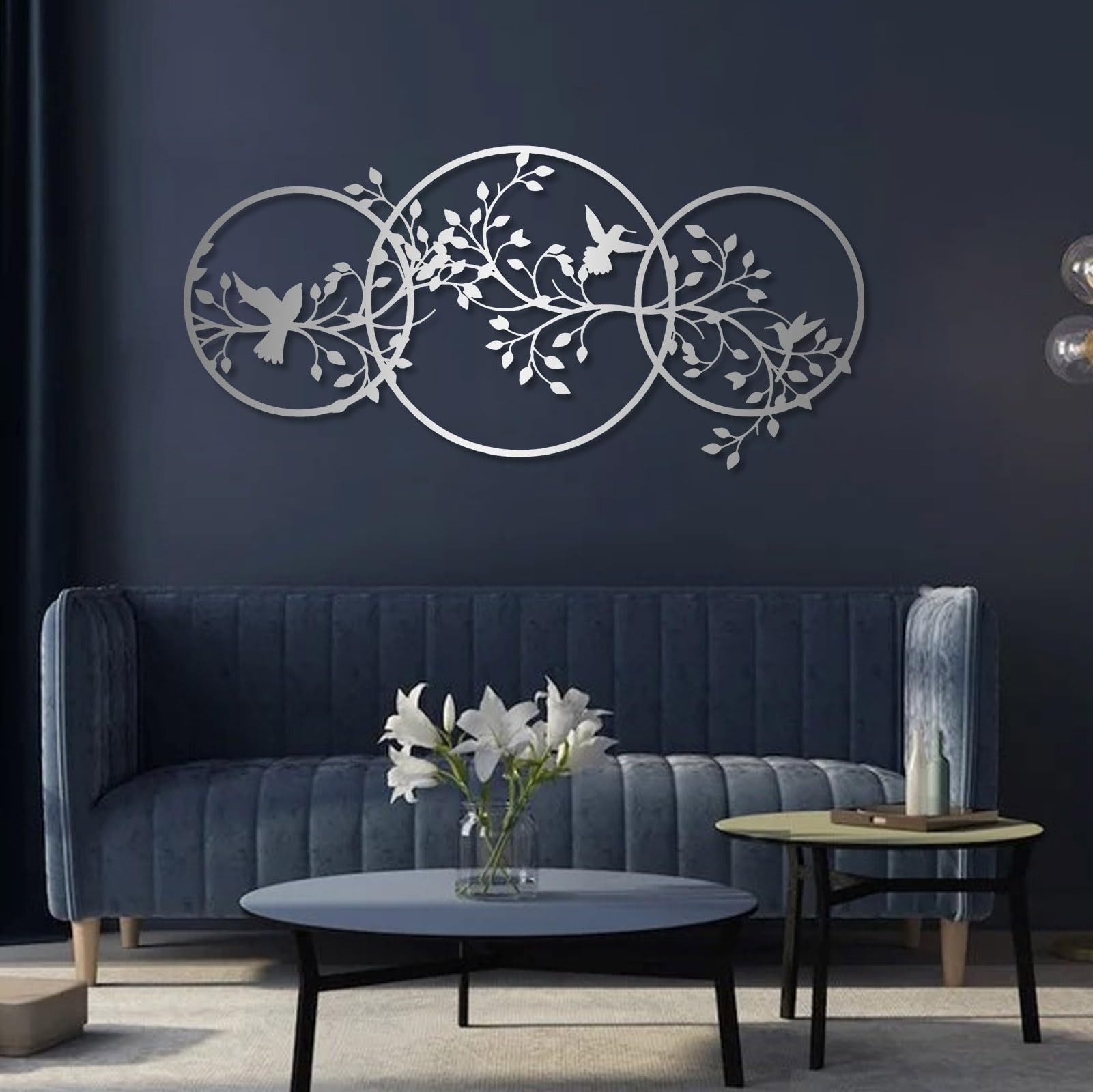 Decorazione murale in Metallo Raffigurante Un Uccello Nero su Un Ramo, Silhouette di Albero in Metallo, Scultura Moderna con Uccello per Soggiorno, Camera da Letto, corridoio e Scale (Bianco