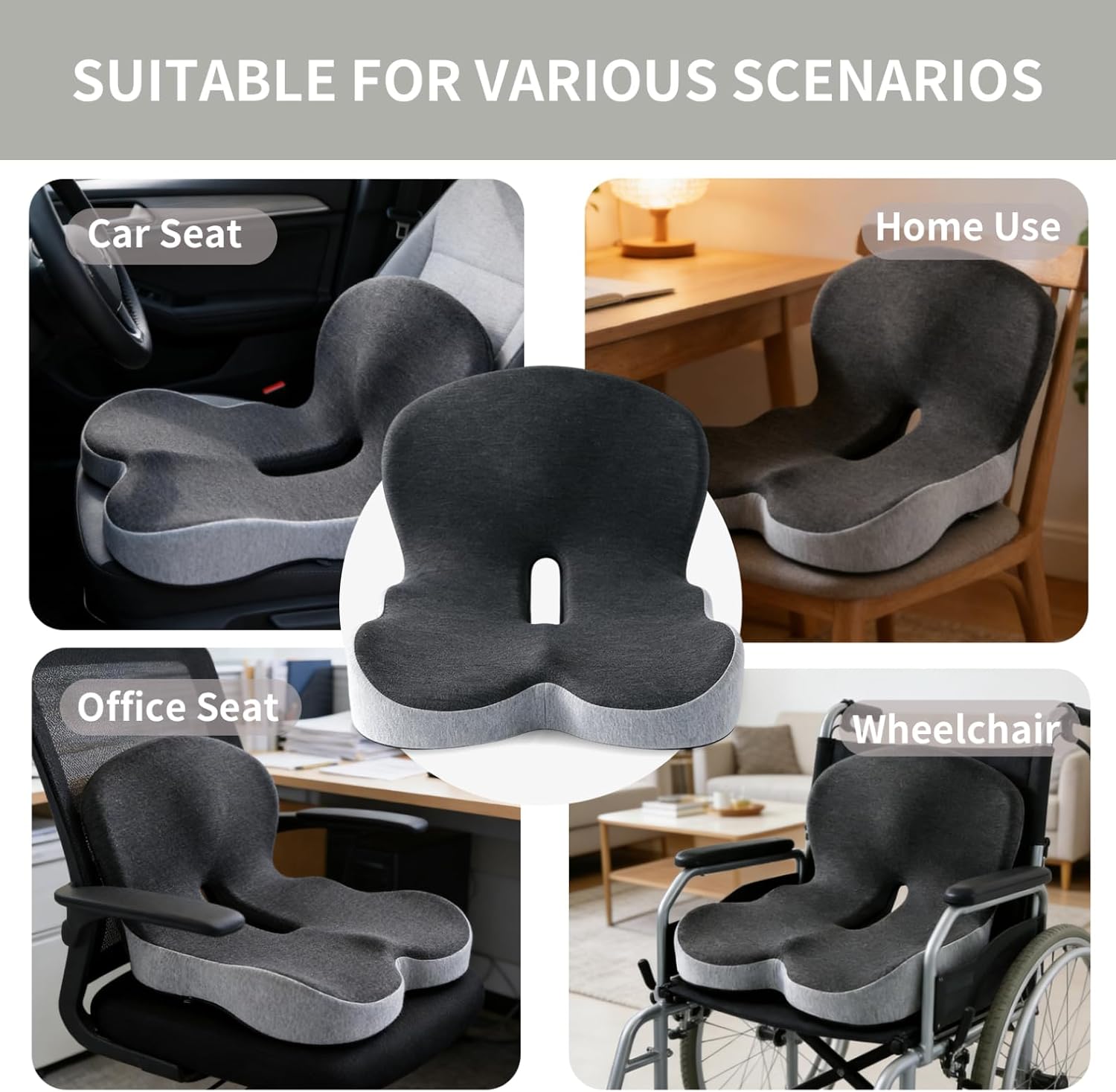 Orthopedic Cushion, L-Shaped Ergonomic Design Seat Cushion, Non Slip Memory Foam Car Cushion with Back Support for Tailbone & Hips Pain Relief, Suitable for Office, Car, Home, Long Sitting