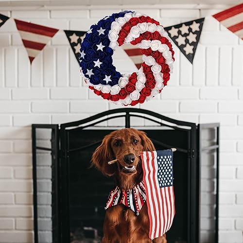 Miniatura 5 de Corona del 4 de julio para puerta delantera, decoraciones del 4 de julio para el hogar, coronas patrióticas de la bandera estadounidense para el Día