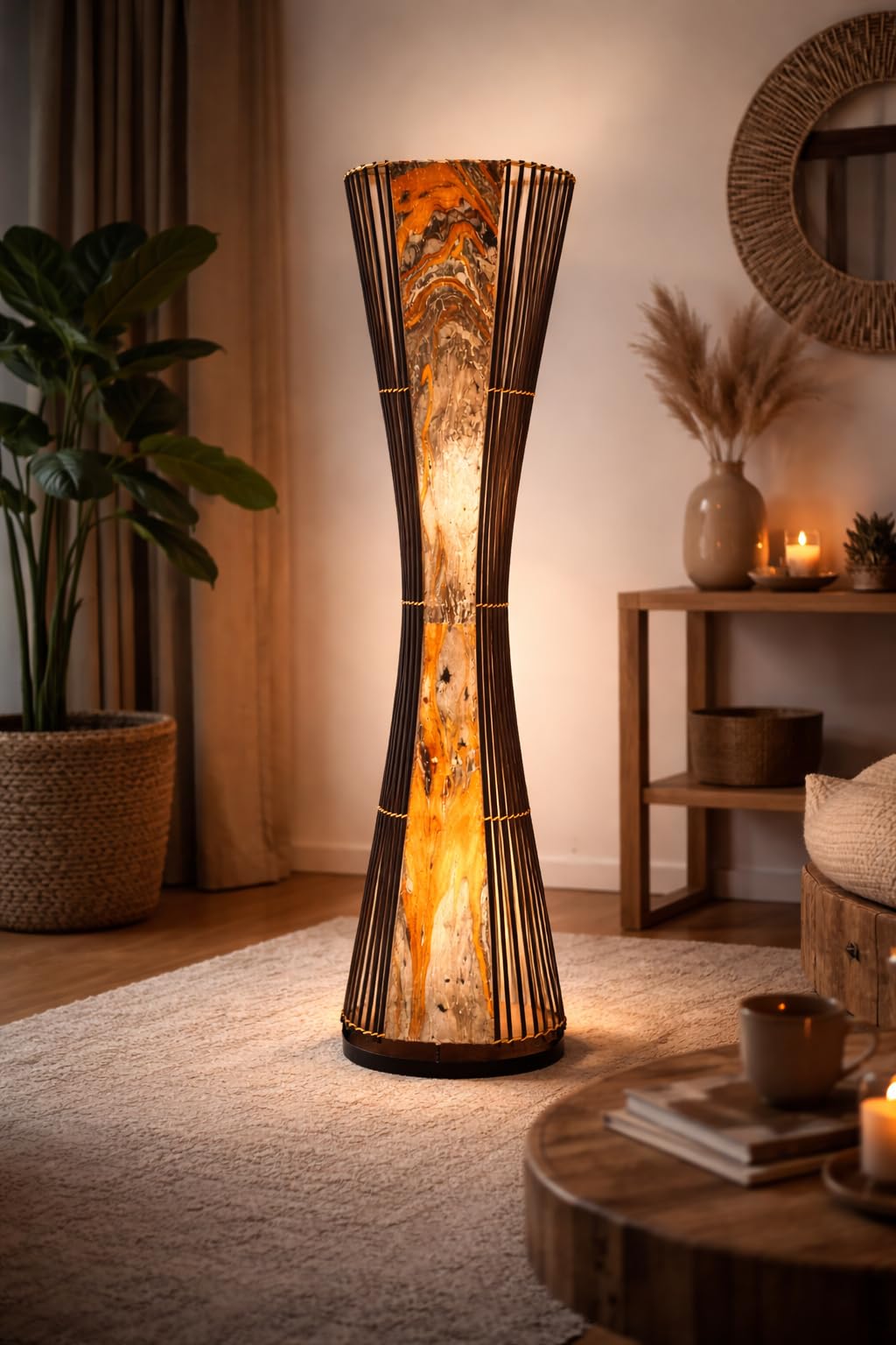 Mienloco Asiatische Stehleuchte 150cm Designer Stehlampe Naturlampe Leuchten Bali Deko (L8)
