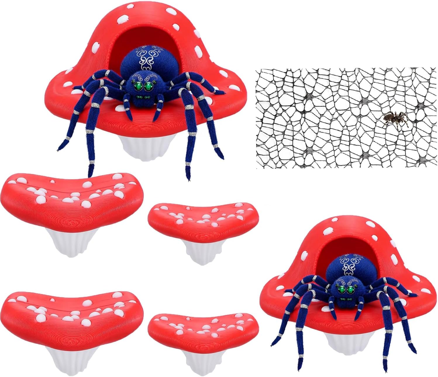6Pcs Magnetic Mushroom Hideout for Terrarium | Jumping spider decor, 3D printed plastic, climbing, hiding platform, for small reptile enclosure, tank accessory