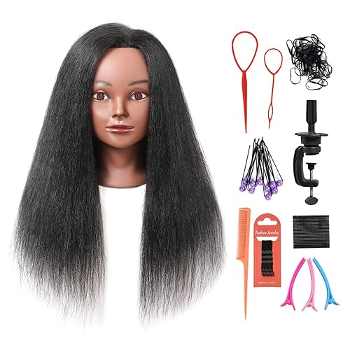 Armmu Cabeza de maniquí con cabello 100 real peluquero de 16 pulgadas cosmetología maniquí entrenamiento de maniquí cabeza de muñeca para peinado y