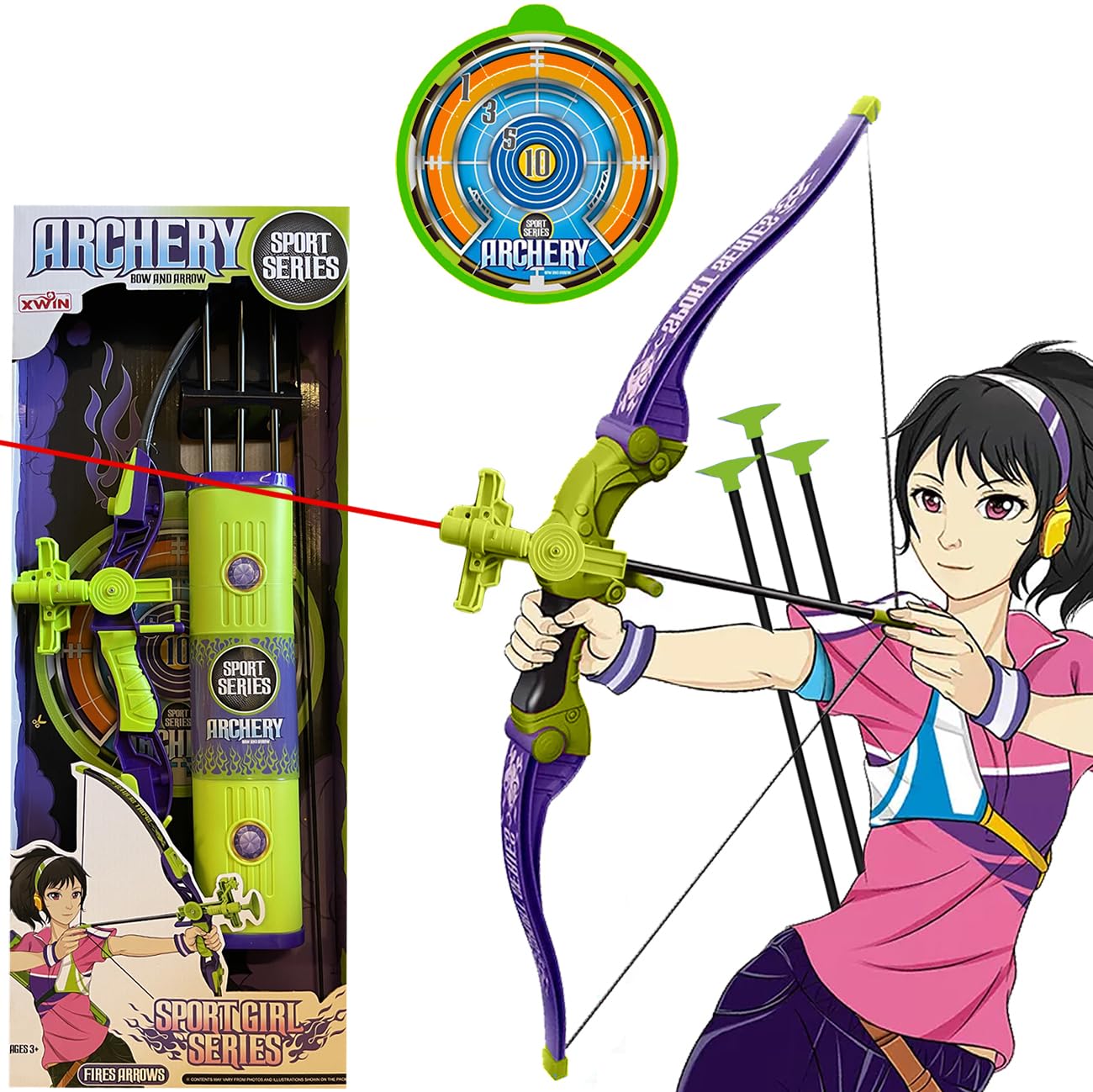 Koolbitz 71CM Kids Bow and Arrow Set - Archery Toy with Infrared Laser Sight, Quiver, Target Board and 3 Suction Cup Arrows - Safe Indoor and Outdoor Archery Set for Boys and Girls Ages 3+ Years