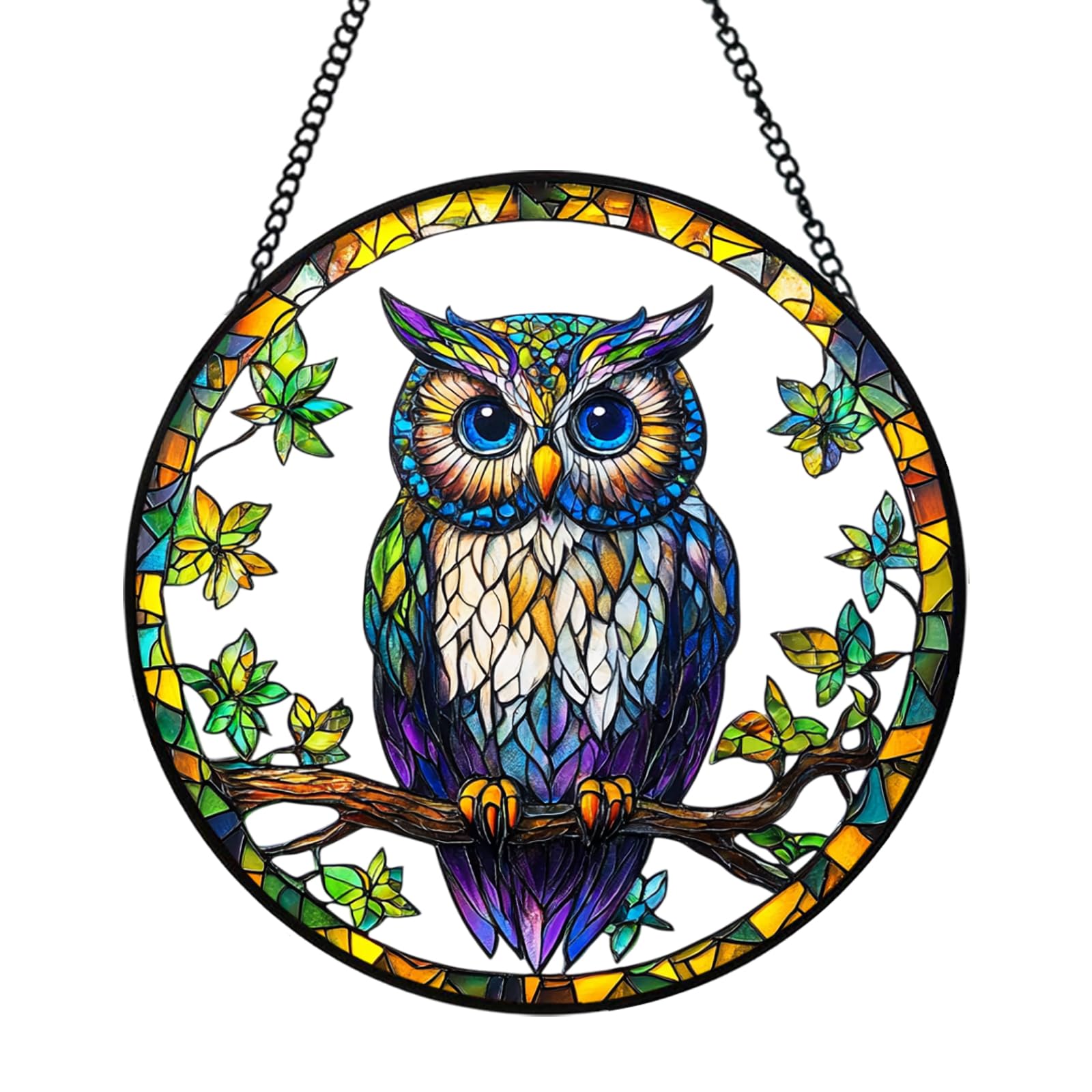 Xuoxeji Owl Sun Catchers Indoor Window Decor, 20cm/7.87in Stained Glass Ornament for Women