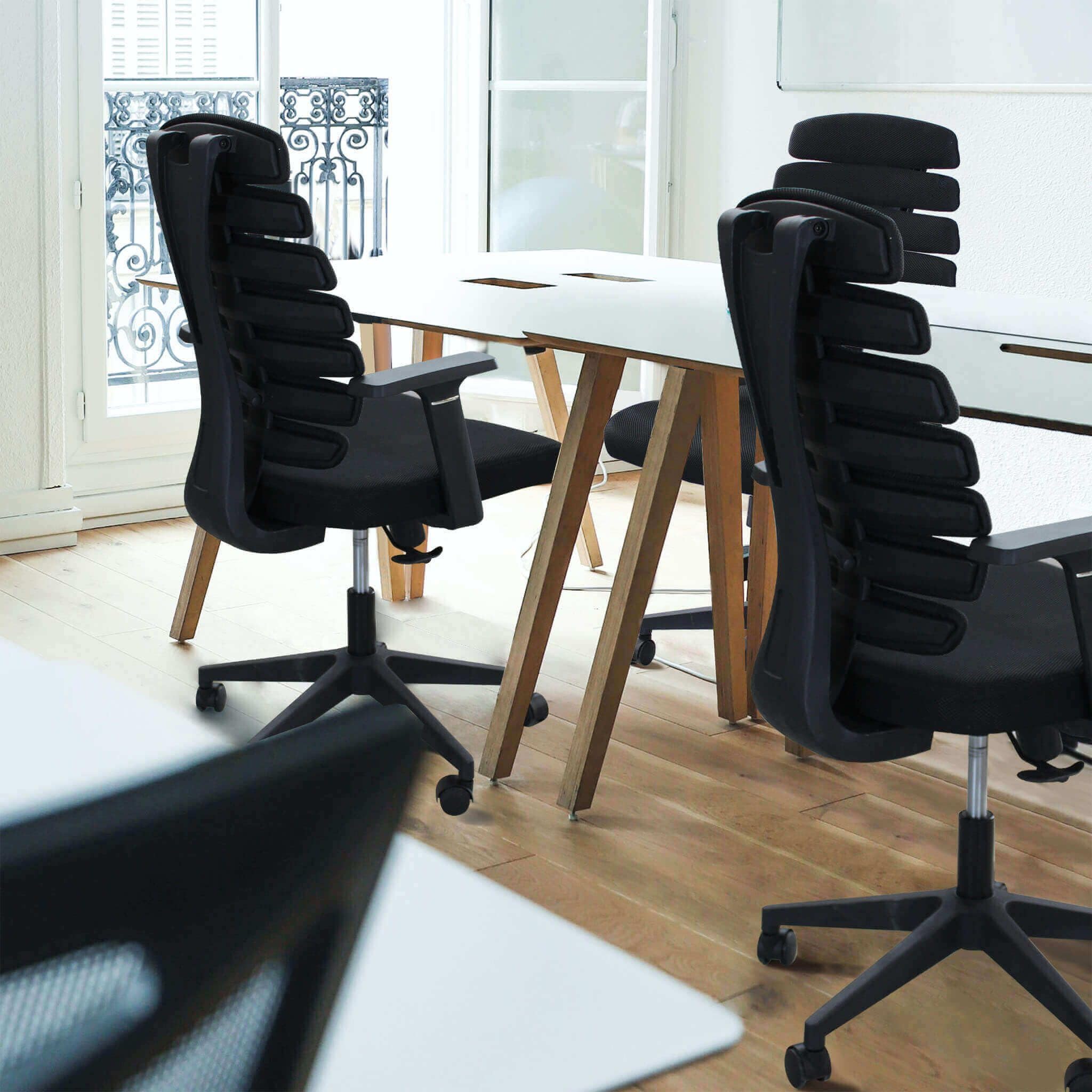 milani home - sedia ufficio ergonomica girevole con poggiatesta e supporto lombare, in poliuretano, nero