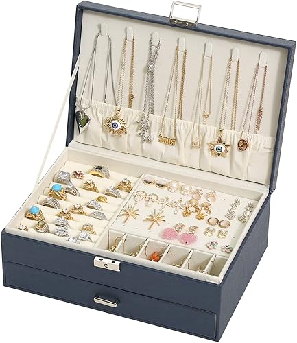 MXJOJO - Caja organizadora de joyas para mujer, estuche grande de joyería de viaje, cajas de almacenamiento de cuero de doble capa, exhibición,