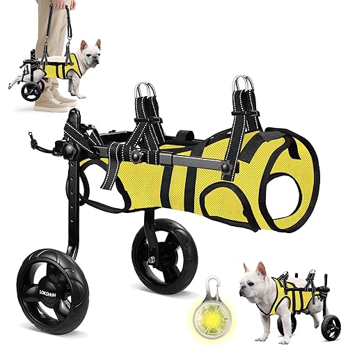 Lokshun Dog Wheelchair for Back Legs, LED Small Wheelchair for Dogs with Portable Pet Lift, Adjustable Dog Wheels for Disabled Back Legs, Lightweight Dogs Carts with Wheels
