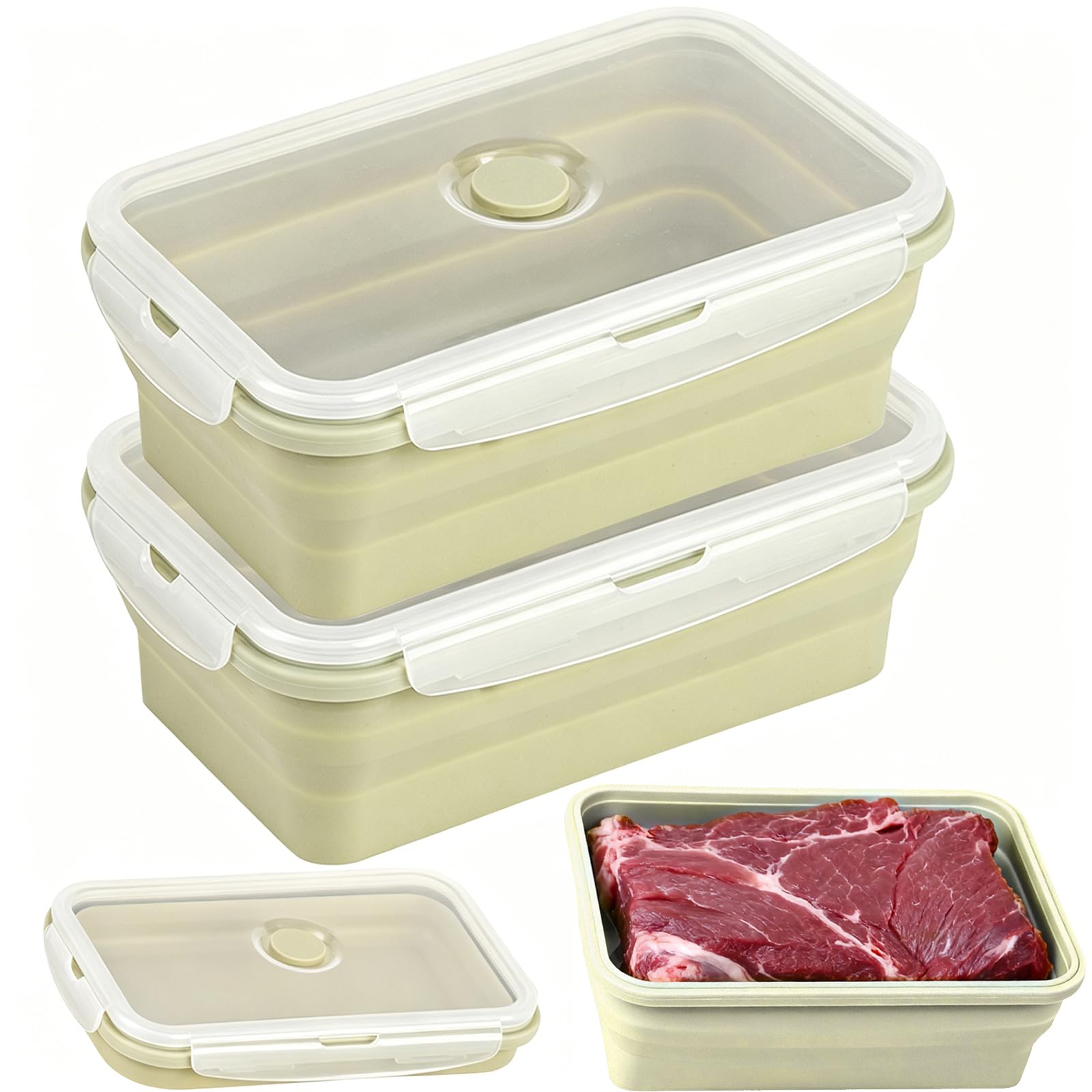 Extra Large Collapsible Silicone Food Storage Containers with Lids, 2000ml