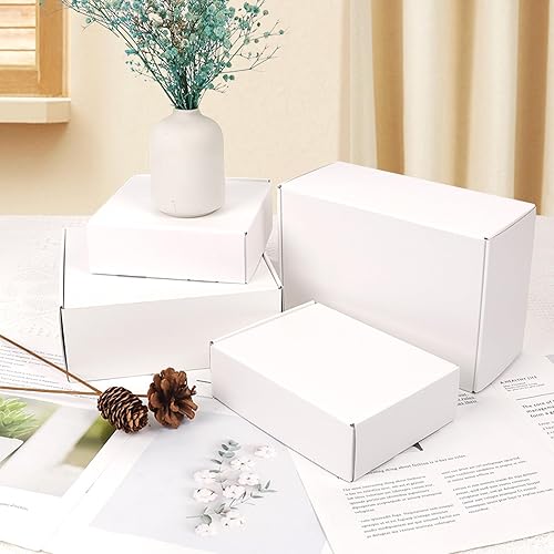 Miniatura 6 de DEZIBOX Paquete de 20 cajas de envío pequeñas de 10 x 8 x 2 pulgadas, cajas de regalo de cartón corrugado azul-amarillo-púrpura para embalaje