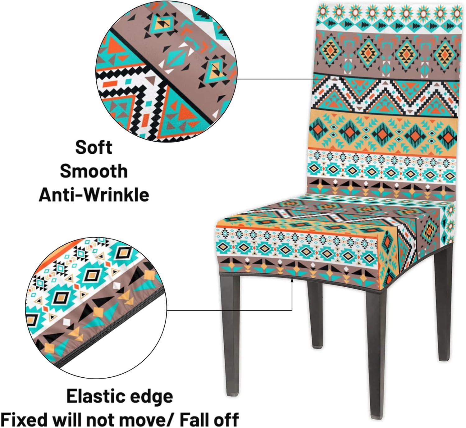QsirBC Aztec Triangle Art Stretch Dining Room Chair Covers Set of 6 Chair Slipcovers Removable Washable Kitchen Seat Covers Chair Protectors for Hotel Party Wedding