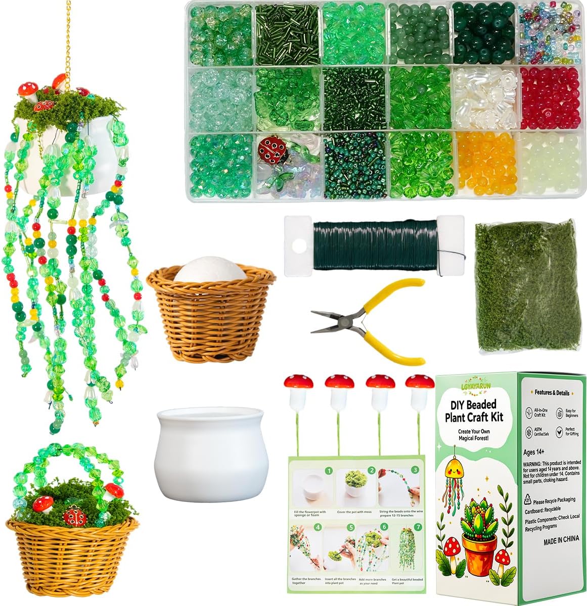 LGYAYARUN Green Glass Beaded Plant Kit, 2880Pcs Forever Hanging Green Beads