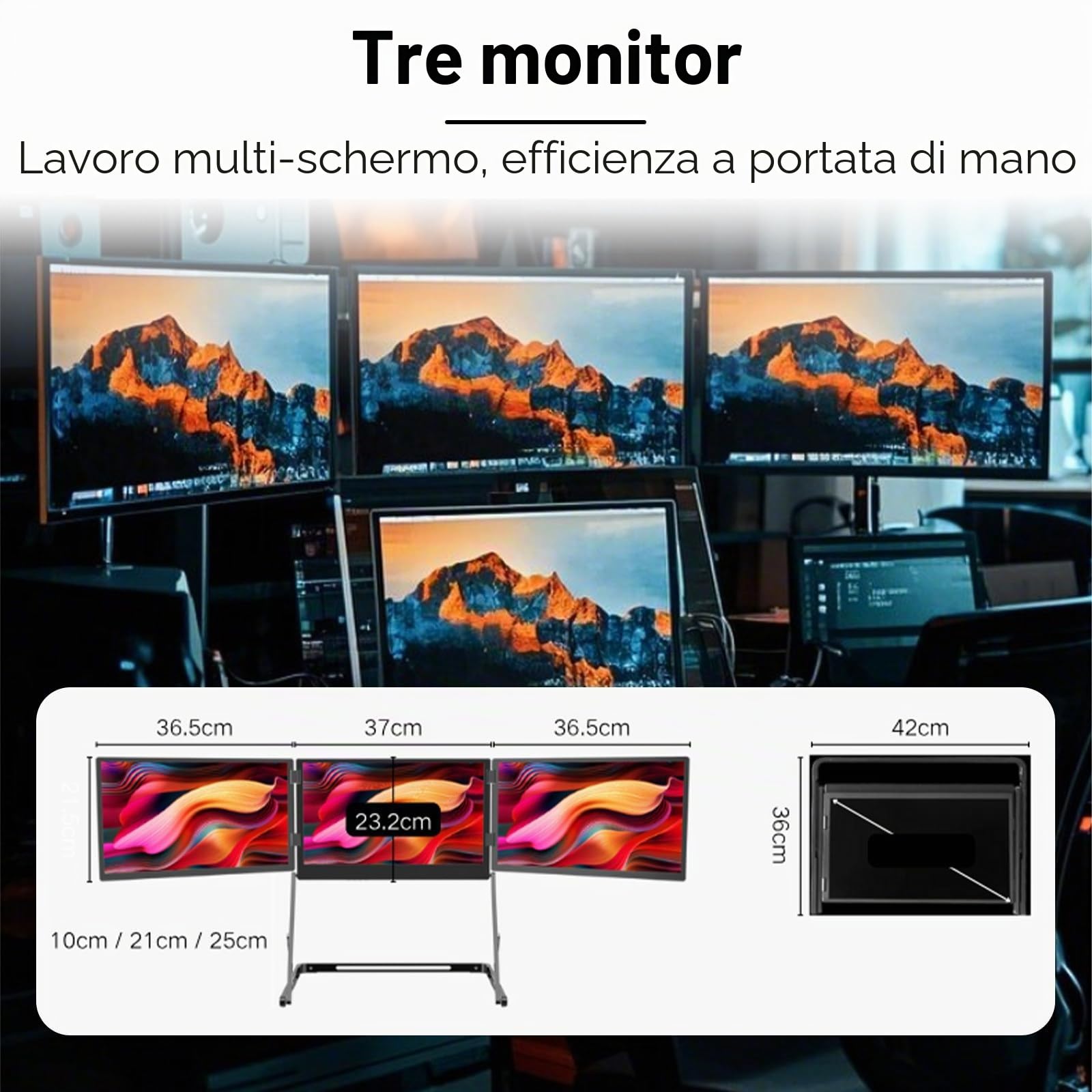15,6" Extender per Schermo Triplo, Monitor Portatile Fhd 1080p per Laptop, USB-C HDMI, Extender Monitor Plug-Play per Triplo Schermo, per Mac/Windows, per Laptop da 13"-17,3"