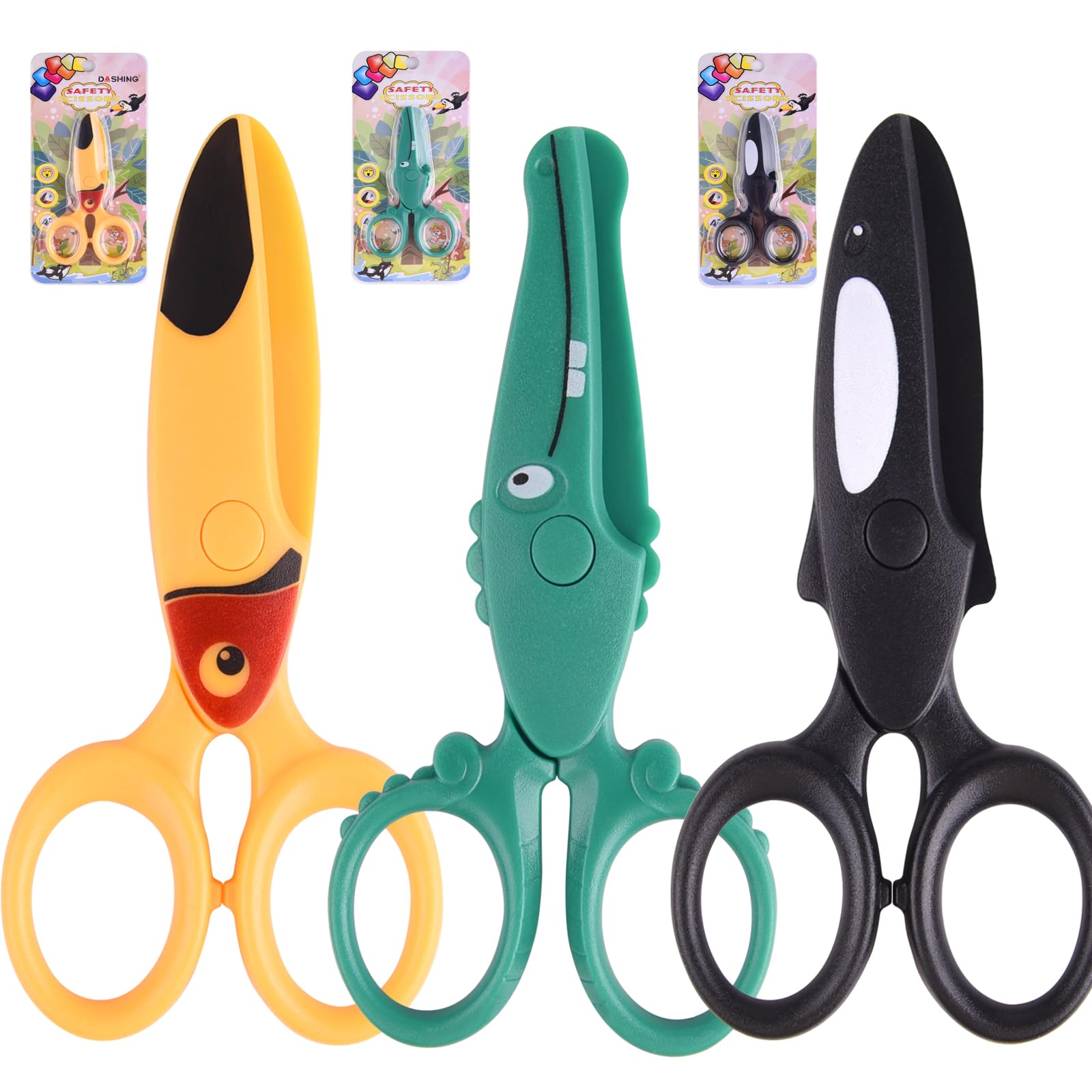 ASTARON 3 Pcs Kids Safety Scissors, Kids Preschool Training Scissors, Art Craft Plastic Scissors for School Supplies and Scrapbooking Supplies