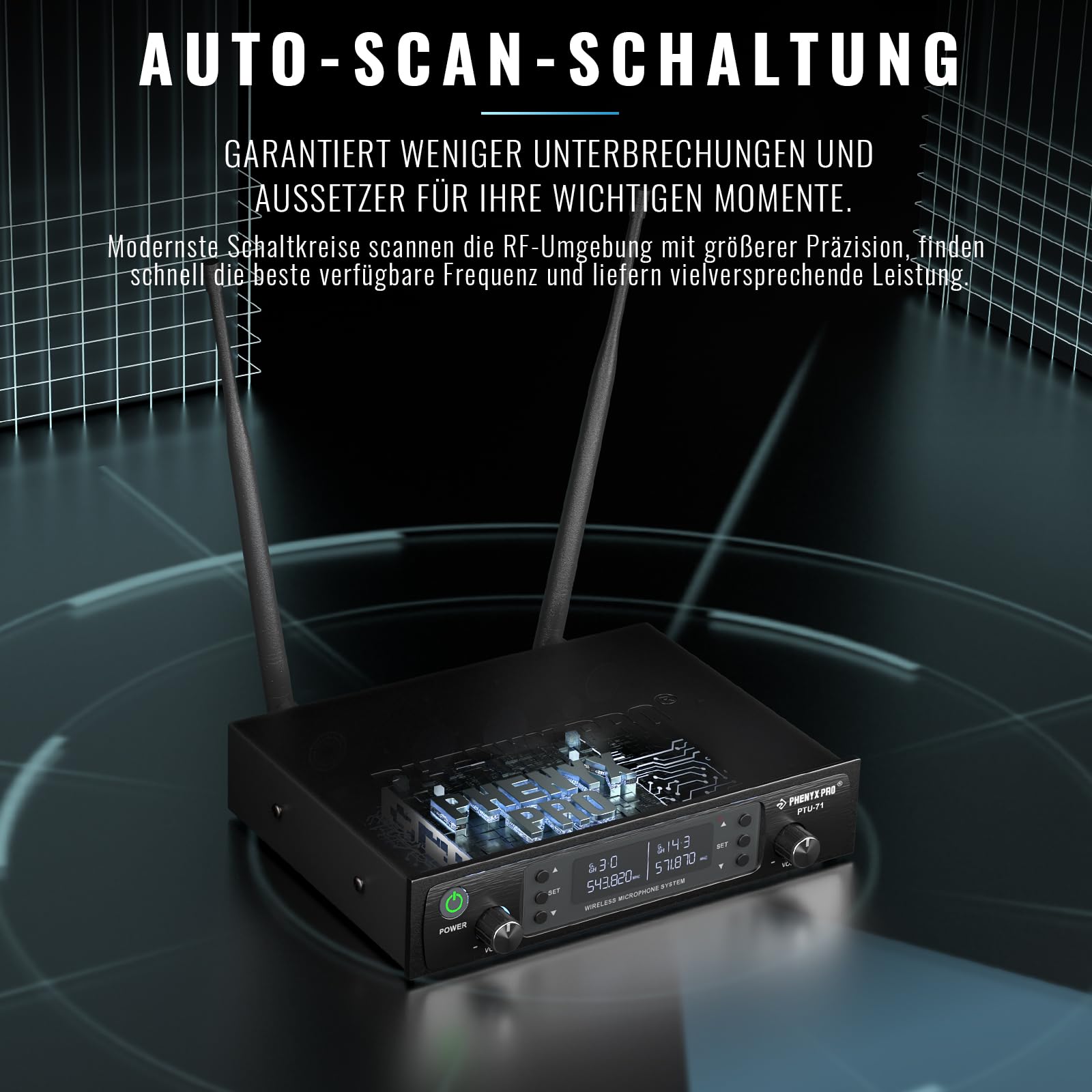 Phenyx Pro Funkmikrofon-System UHF Dual Auto Scan PTU-71-2B | 2 Bodypacks, 2 x 100 Frequenzen, 328 ft Reichweite, Freihand-Sprechen, Live-Gesang, Gottesdienste, DJ-Sets
