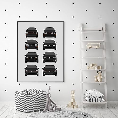 Vista 42 de Handmade Poster compatible with Volkswagen Golf GTI Generations and Print of VW GTI (Car Models: MK1 to MK8) - White, 8x10" Satin Print (Unframed)