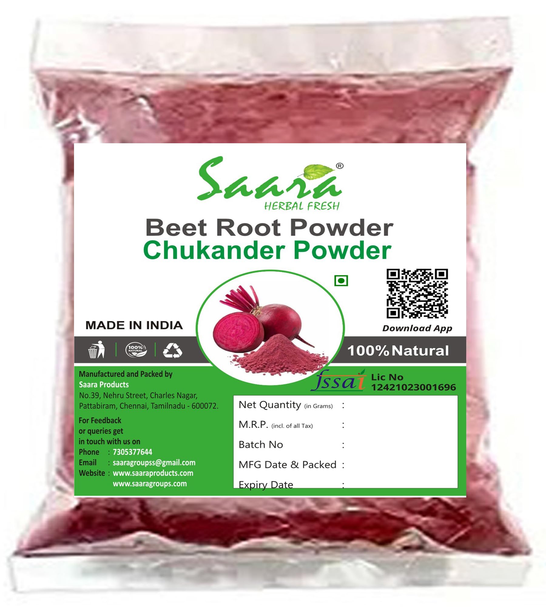 Saara HERBAL FRESH Beetroot Powder, 200g, Chukandar Powder, Improves Blood Flow & Exercise Performance, Use in Smoothies, Curries, Soups, Cakes, Natural Food Color (Pack of 2 X 100g) (B097MQRGS8) Amazon Price History, Amazon Price Tracker