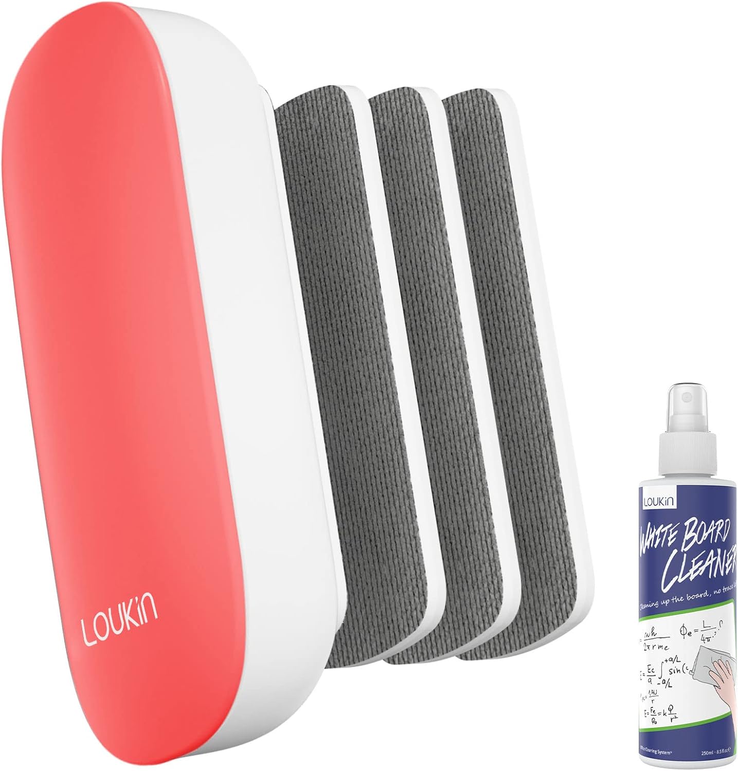 loukin Replaceable Magnetic Whiteboard Eraser, 4 Pads & Cleaner, Red