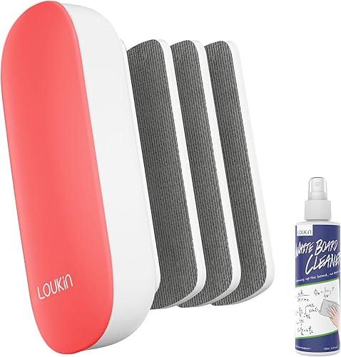 loukin Borrador de borrado en seco reemplazable, borrador magnético de pizarra blanca con 3 almohadillas de fieltro reemplazables, borradores de