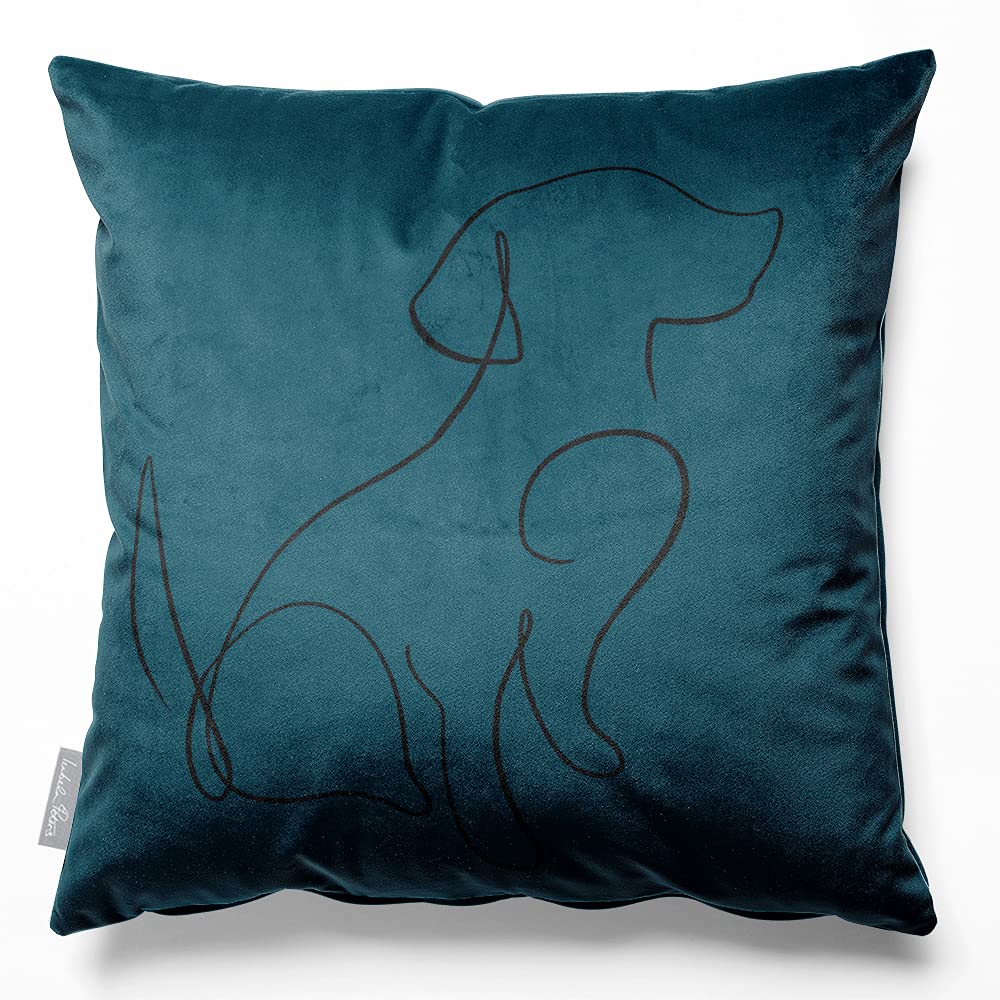 Izabela Peters Teal Velvet Cushions - Eco-Friendly, Filled, 40 Cm, Dog Pattern - Chair, Sofa & Seat Cushions