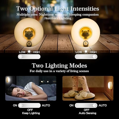 Miniatura 4 de Luz nocturna con sensor de movimiento de gato, color beige, recargable, inalámbrica, magnética, brillo ajustable, se pega en cualquier lugar,