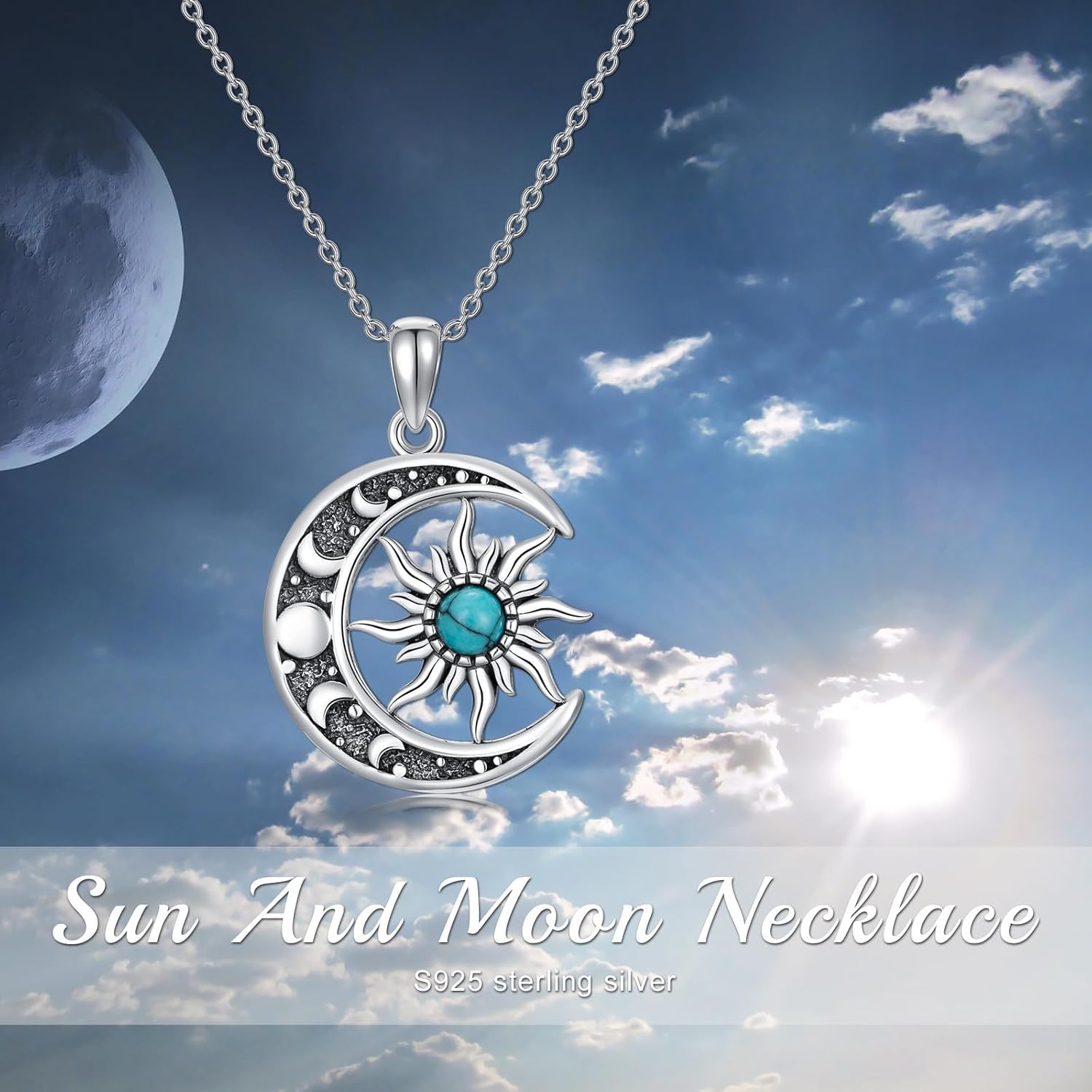 Sun and Moon Necklace 925 Sterling Silver Sun Moon Pendant Gemstone Jewelry Gifts for Women - Image 6