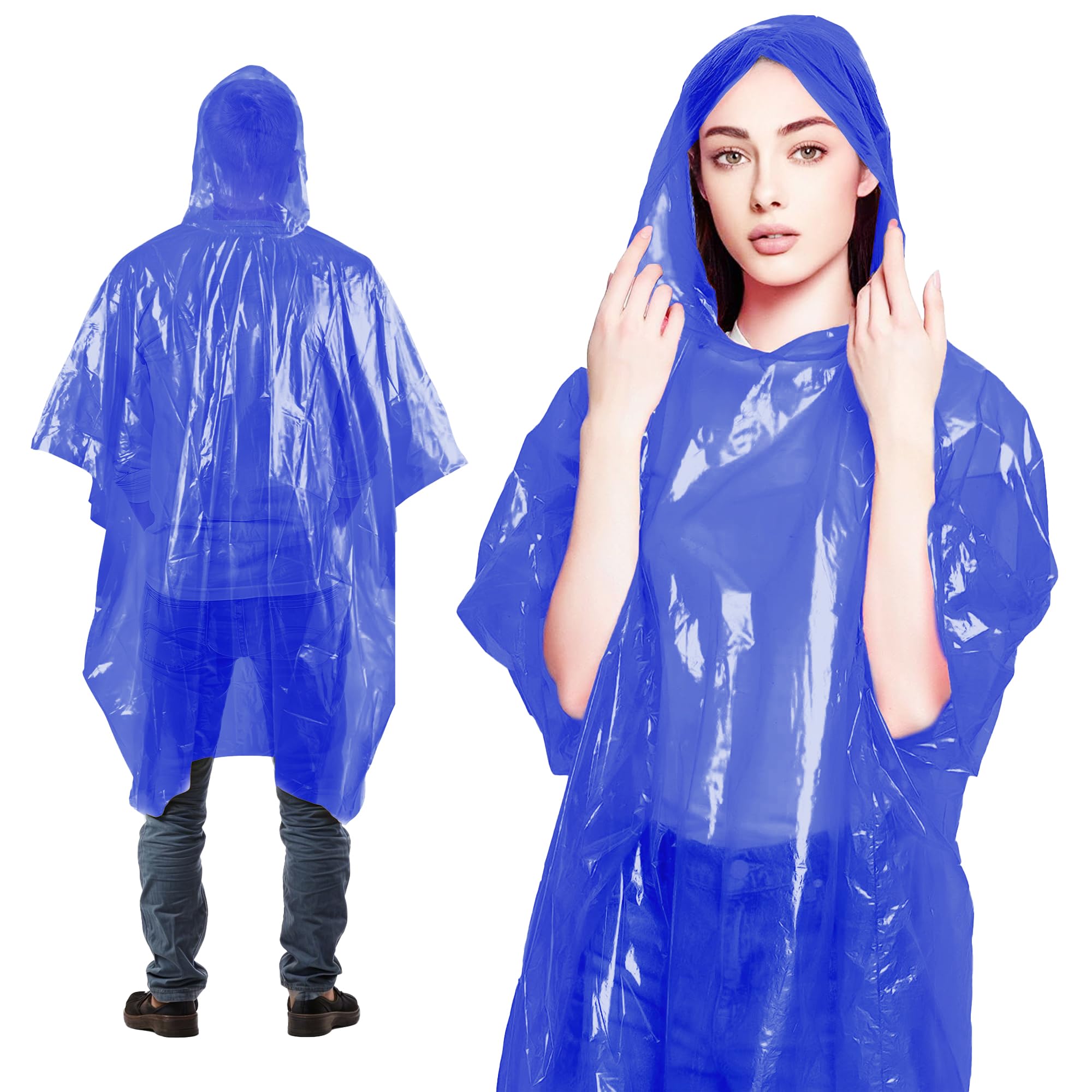 ABC PACK &amp; SUPPLY Disposable Rain Ponchos for Adults, Blue Hooded Rain Poncho, One Size, Polyethylene 0.02mm, Individually Wrapped, Bulk Pack of 200
