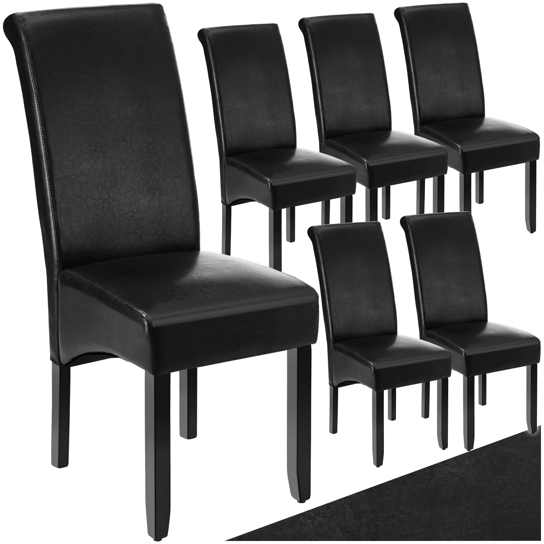 tectake® Set 6 Sedie Sala da Pranzo Ergonomiche, Sedie Moderne Sala da Pranzo con Gambe in Legno Massiccio, Sedie Comode per Ideali per Soggiorno e Cucina, Design Elegante - Nero