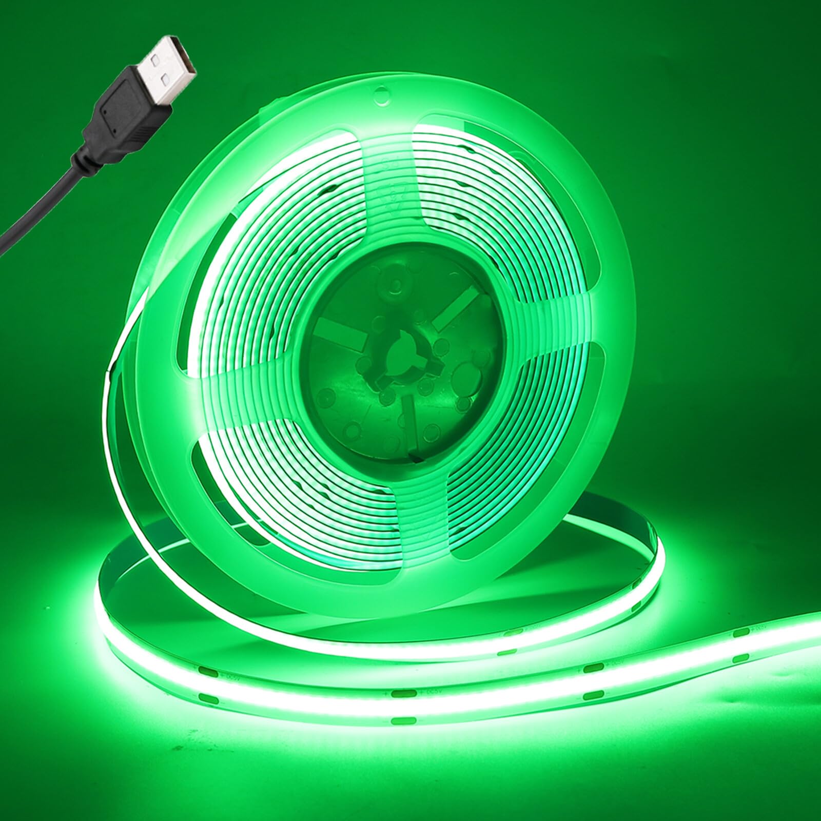 KAFULA 5V COB LED Strip Self-Adhesive [0.5M,Green],USB Powered,320 LEDs/m Super Bright Flexible FCOB LED Fairy Lights CRI90+,Can be Cut Every 5cm,Suitable for Bedroom Cabinet Kitchen TV Background
