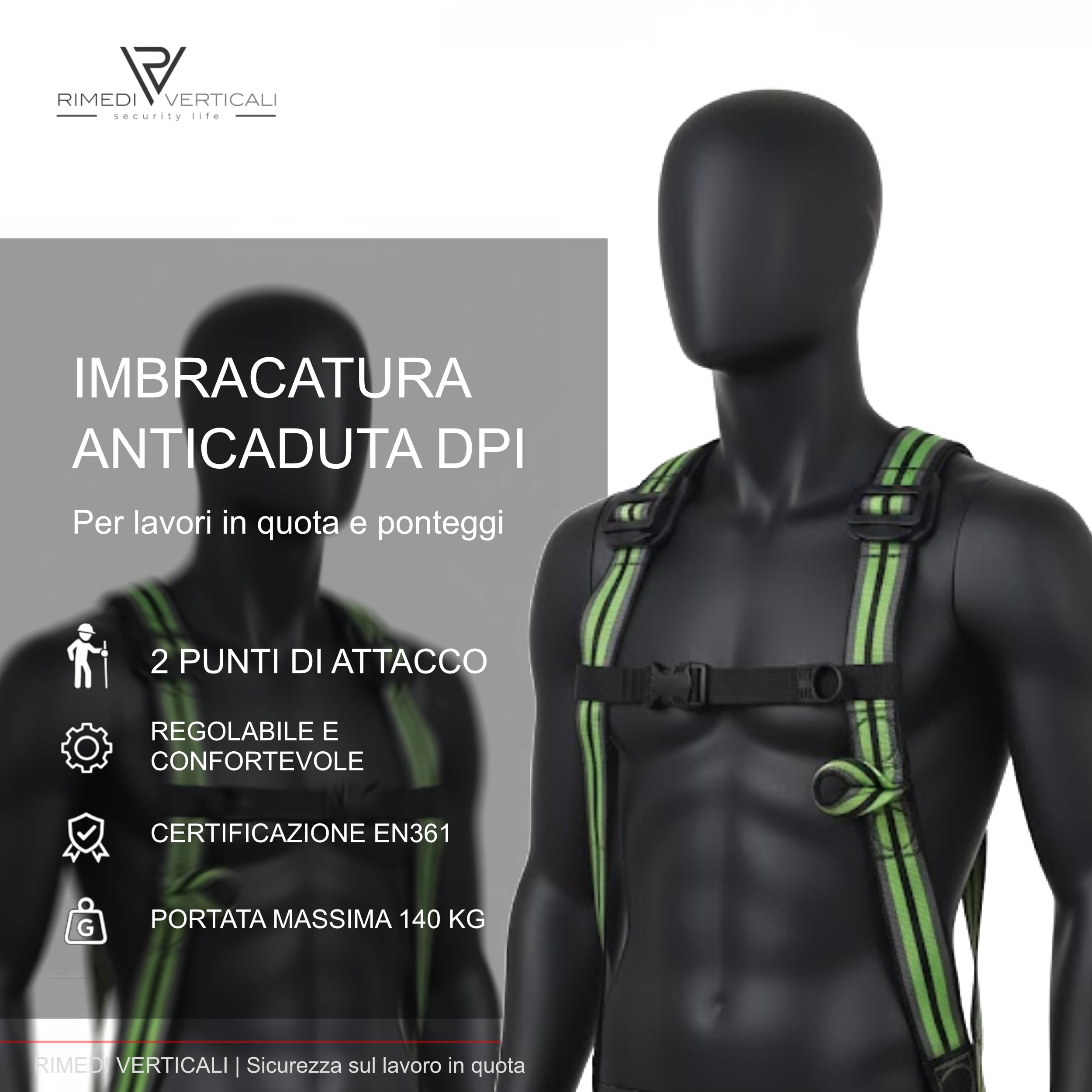 Imbracatura Anticaduta DPI Kratos per Lavori in Quota e Ponteggi, 2 Punti di Attacco Anteriore e Dorsale, Imbracatura di Sicurezza Regolabile Certificata EN361 fino a 140 kg