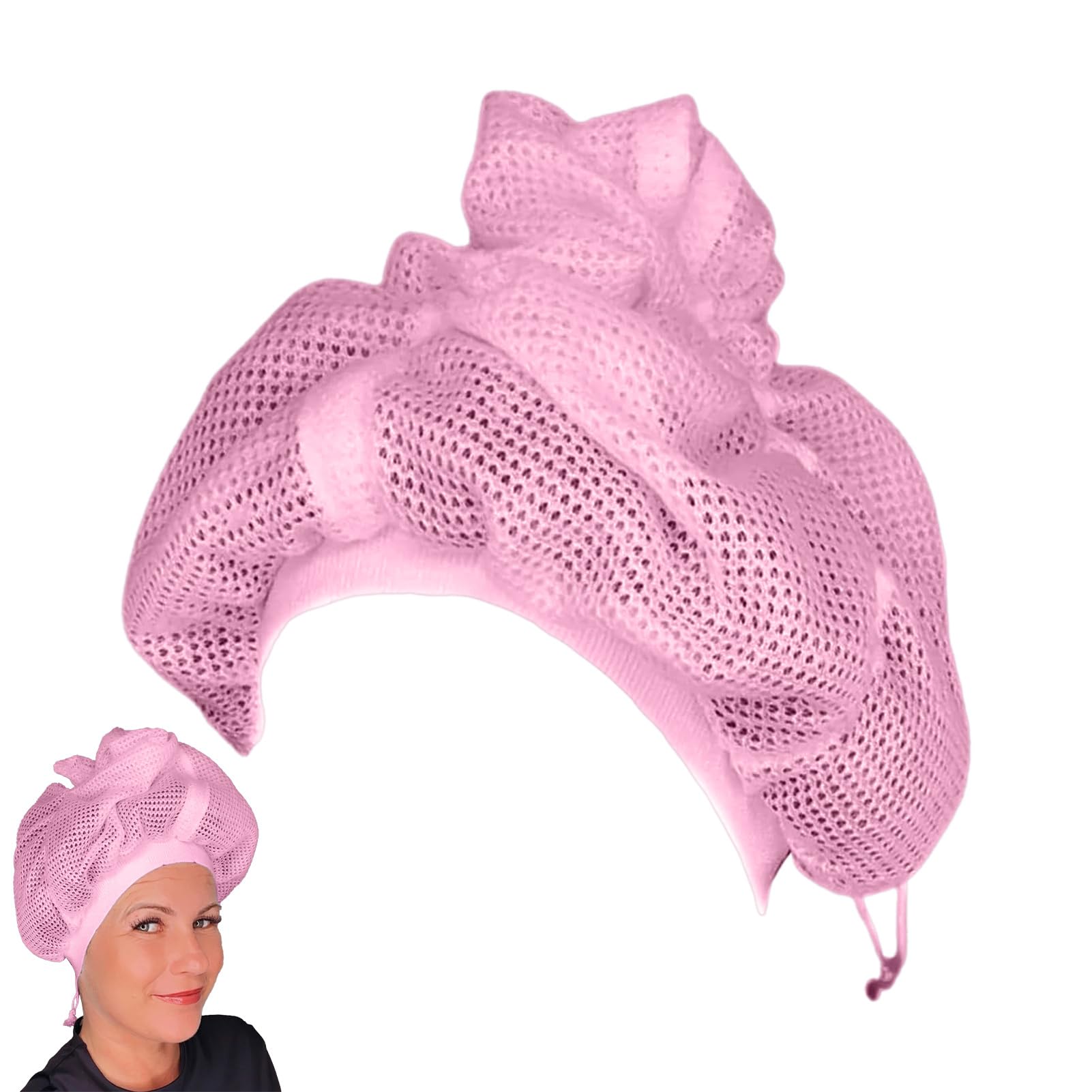 tongfeng Net Plopping Cap | Net Plopping Bonnet | Adjustable Mesh Plop Cap for Drying Curly Hair | Net Plopping Cap for Drying Curly Hair with Drawstring | Reusable Women's Hair Net Snoods Pink