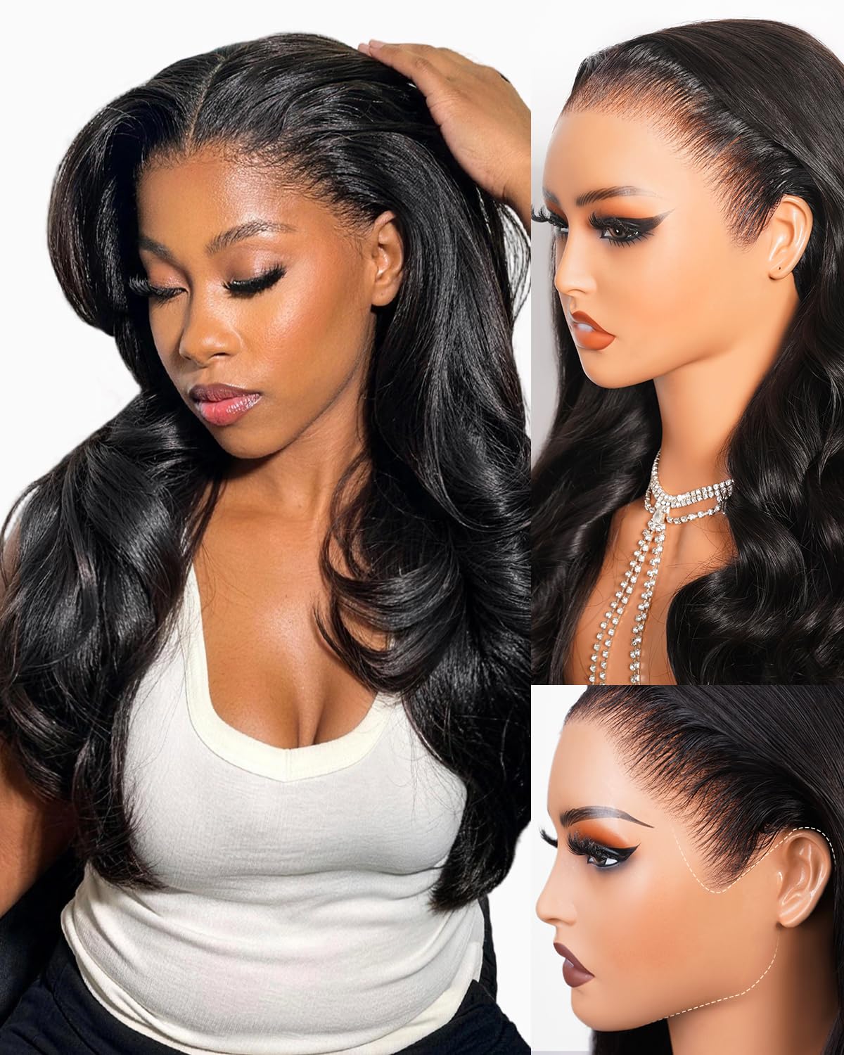 Arabella 13x6 Glueless Body Wave Lace Front Wigs Human Hair 250% Density 20 Inch Black Color