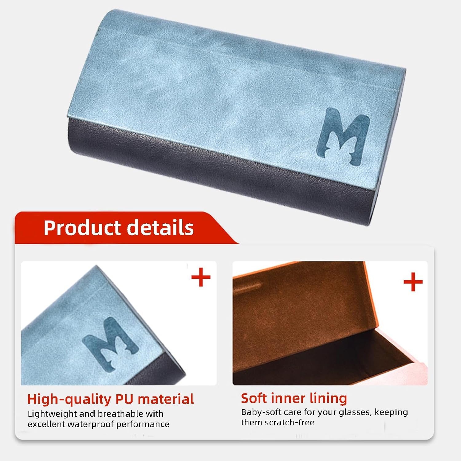 Double Eyeglasses Case 2 Slots, PU Hard-shell Travel Dual Glasses Sunglasses Organizer - Image 2