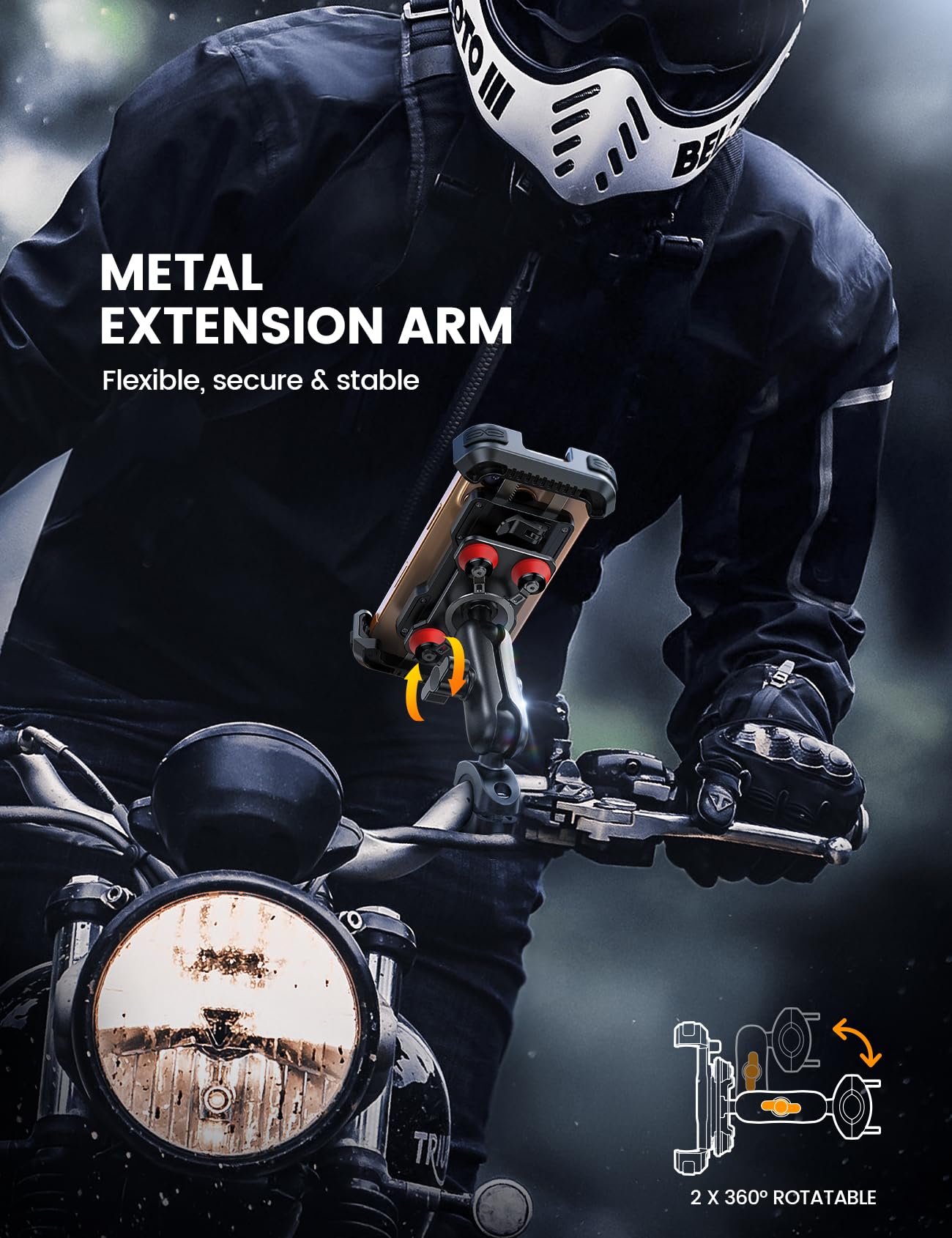 Lamicall Motorbike Phone Holder, Motorcycle Phone Mount - [2025 Anti-theft Design] [Dual Anti-Shock] Bike Phone Holder With Adjustable Arm For IPhone 16 15 14 13 12 Series, 4.7-6.7" Phone - Blue - View #4