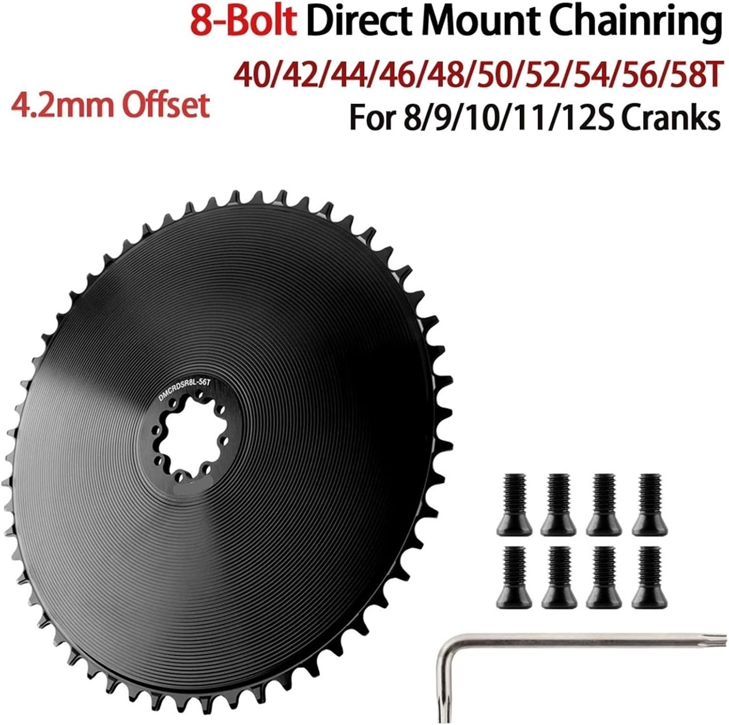 4.2mm Offset 8-Bolt Chainring, 40-58T Narrow-Wide Sprocket for 8-12S Drivetrains (Not for AXS)