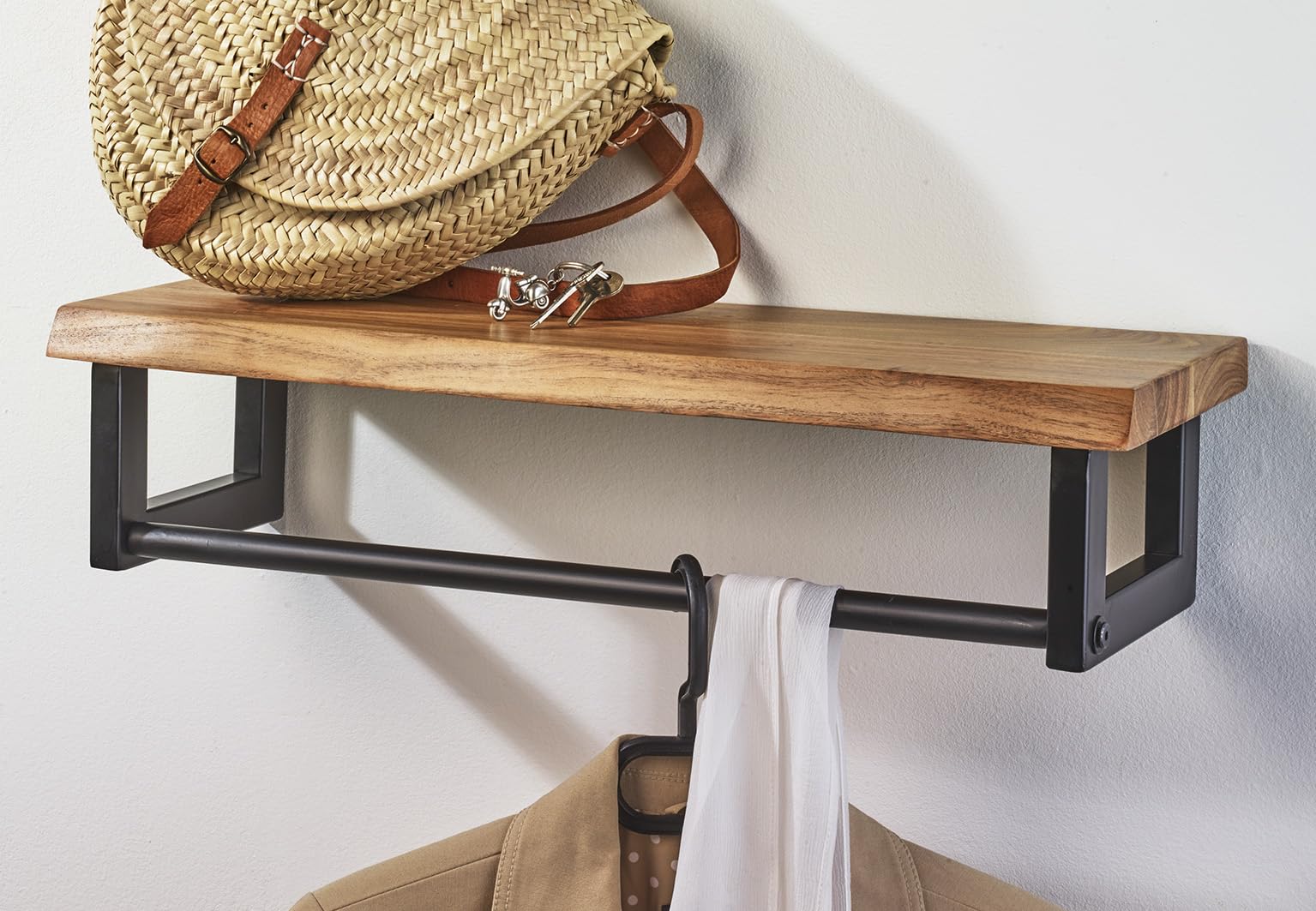 Kobolo Garderobe Wandregal Wandgarderobe aus Metall und Holz
