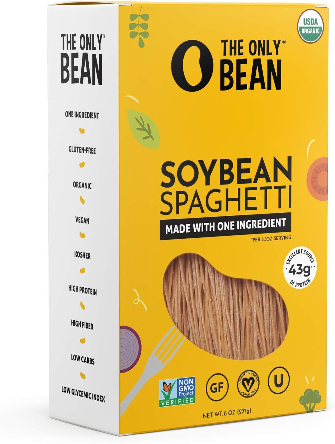 VeganBox The Only Bean - Organic Soy Bean Spaghetti Pasta - High Protein, Keto Friendly, Gluten-Free, Vegan, Non-GMO, Kosher, Low Carb, Plant-Based Bean Noodles, 227 g (Pack of 1)