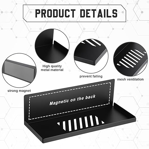 Miniatura 4 de Therwen Paquete de 4 estantes magnéticos para tablero de clavijas, organizador de pared, estante de metal con bandeja de acero, accesorios de