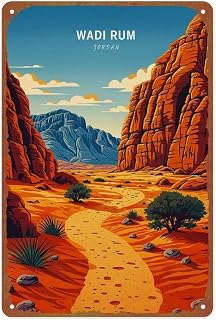 Wadi Rum Jordan Travel Poster Posters Aluminum Metal Sign 8x12 Inch For Living Room Bedroom Bathroom Decoration
