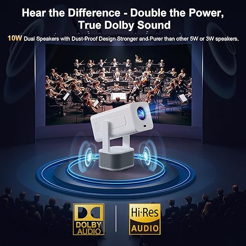 Miniatura 3 de Mini proyector con Android TV 13 - Proyector de películas portátil inteligente con WiFi6 Bluetooth5.2 (B-Dolby Audio (blanco)