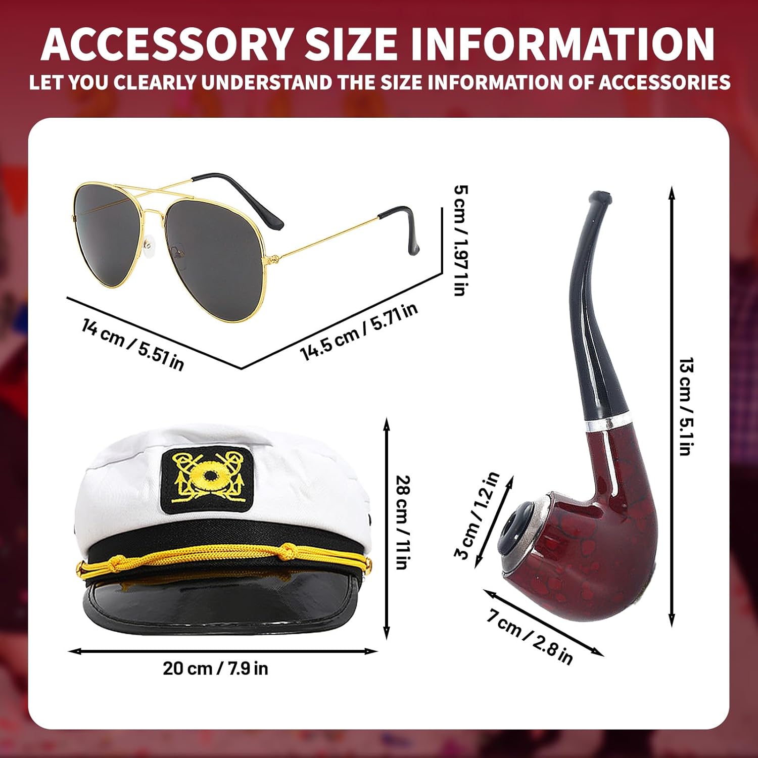 Mens Hefner Costume Red Velvet Robe Jacket Captain Hat Pipe Sunglasses Accessories Halloween Cosplay - Image 5