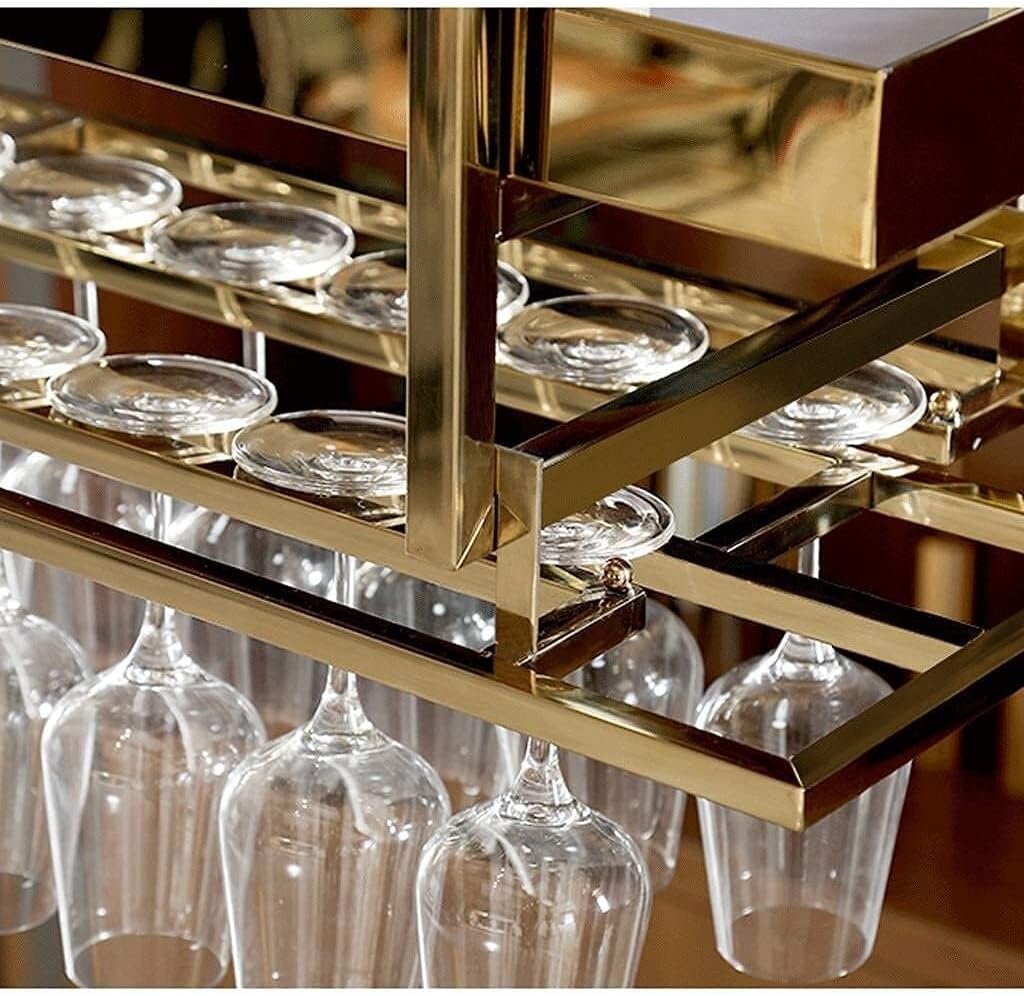 Wine Rack Organizer with Hanging Chain, Ceiling Mounted Wrought Iron Wine Glass Holder