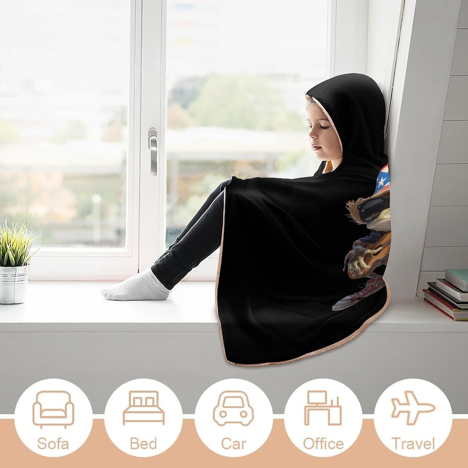 Puerto Flag Frog Guitar Wearable Blanket Oversized Throw Cape | Cozy Hooded Blanket Gifts for Women Men