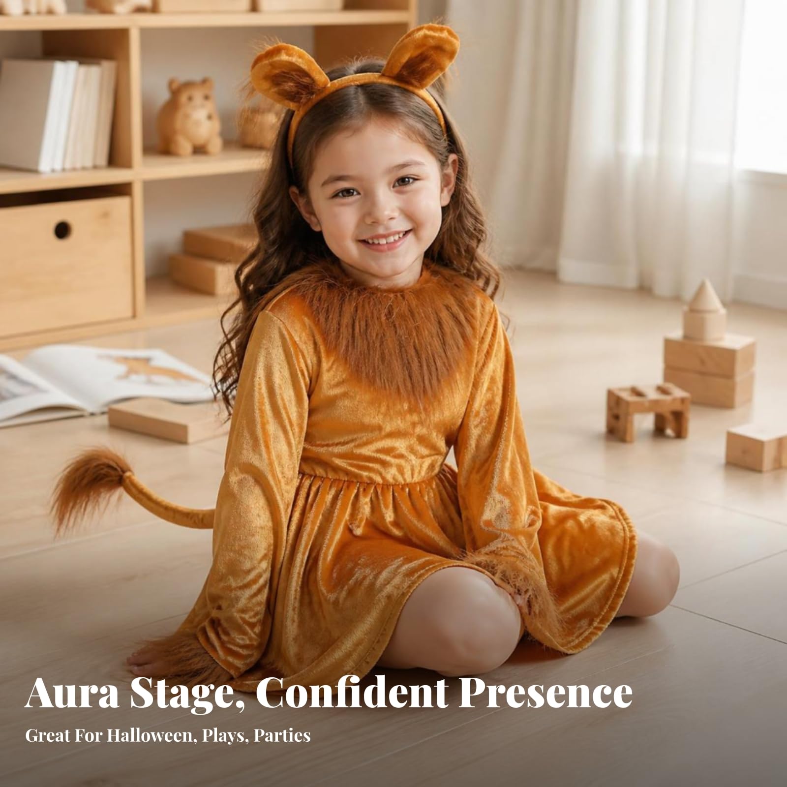 Set di Accessori da Leone | Tessuto Effetto Velluto, Costume da Leone con Cerchietto, Soffice, per Feste a Tema, Recite Scolastiche, Halloween, Bambini