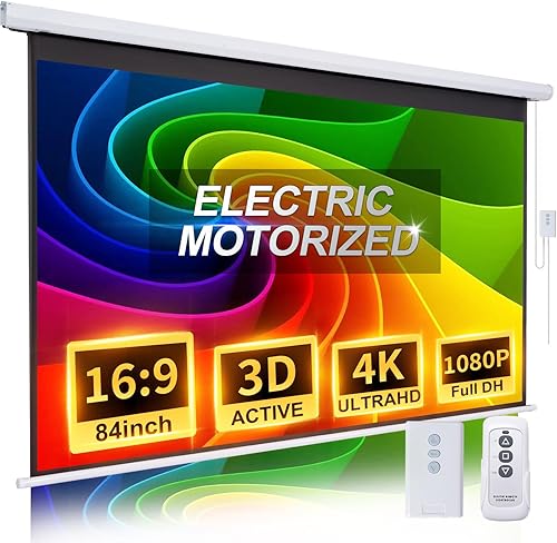 Pantalla de proyector desplegable motorizada de 84 pulgadas 169 HD pequeña pantalla de proyector eléctrica portátil con control remoto, pantallas de