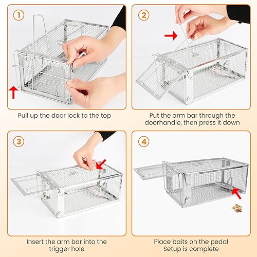 Miniatura 5 de Paquete de 3 trampas humanas para ratas, captura y liberación en vivo para interiores y exteriores, jaula de roedores para ardillas, ratones, ratas