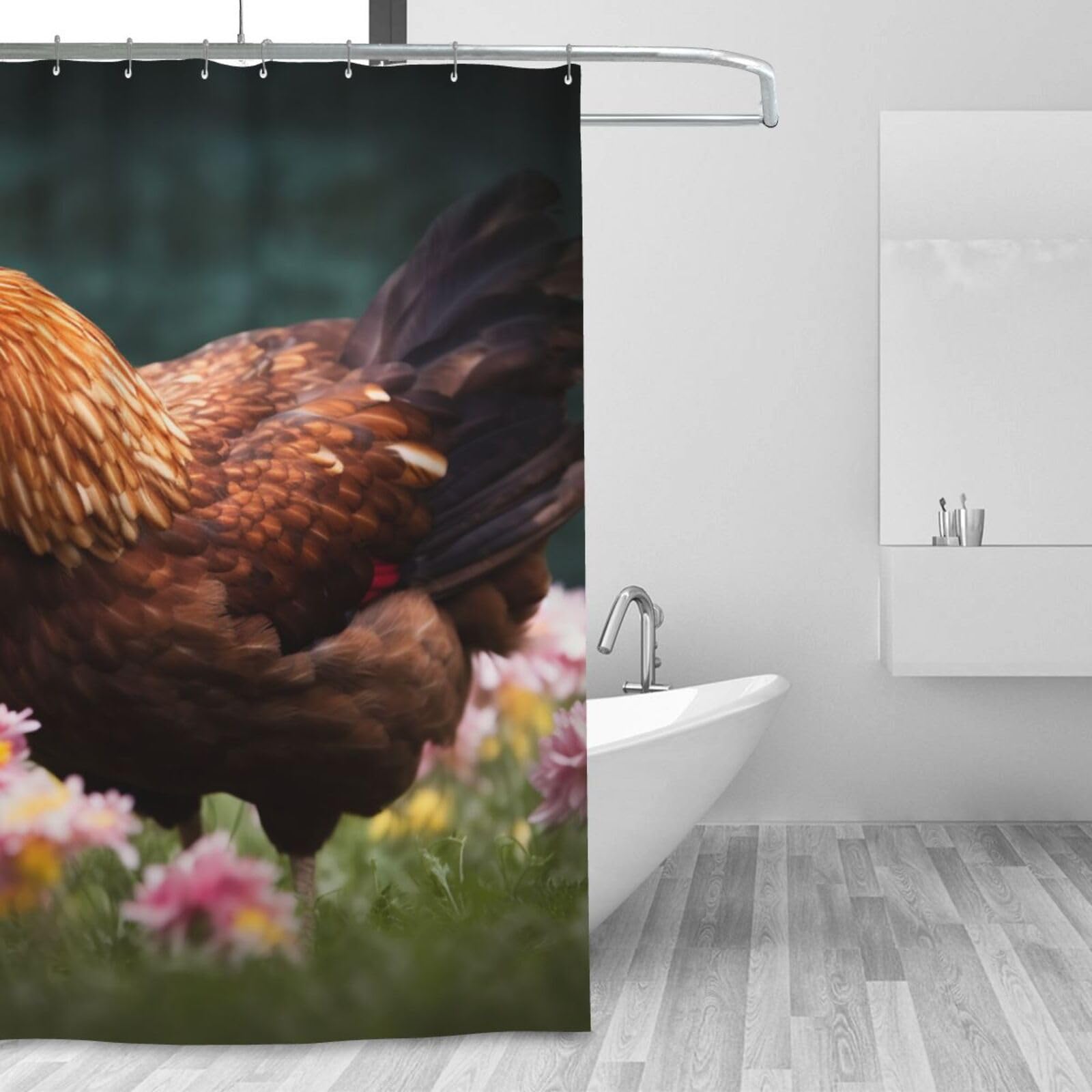 Rideau de douche d'hiver poule fleur lavable 183x183cm
