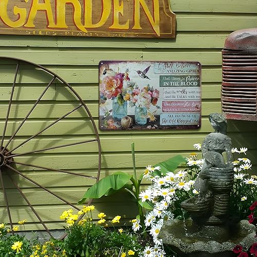 Miniatura 5 de Letrero de metal con diseño de flores vintage, con texto en inglés "I Still Believe in Amazing Grace", 12 x 8 pulgadas, arte inspirador para pared,