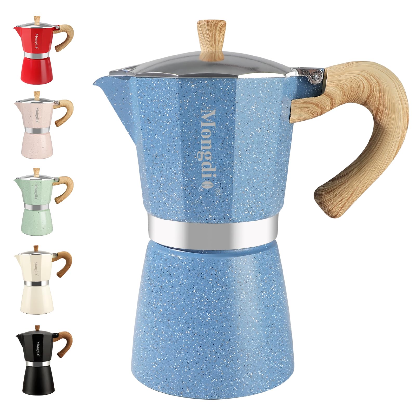 Mongdio Moka Pot Stovetop Espresso Maker, 9 Espresso Cup, 15 oz Blue
