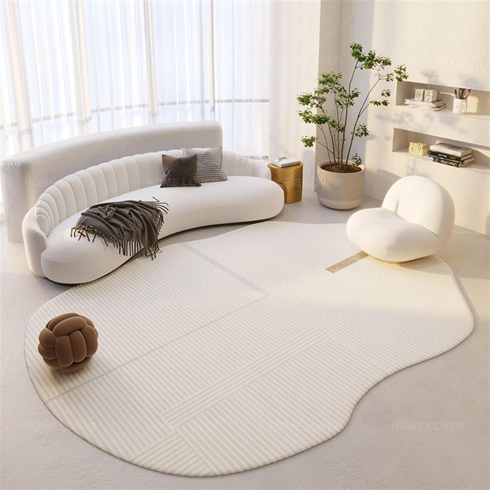 SUABON Irregular Oval Area Rug, Modern Cashmere Imitation Rug, Non Slip Washable Rug, Floor Carpet For Bedrooms Decor, Modern Rugs For Living Room
