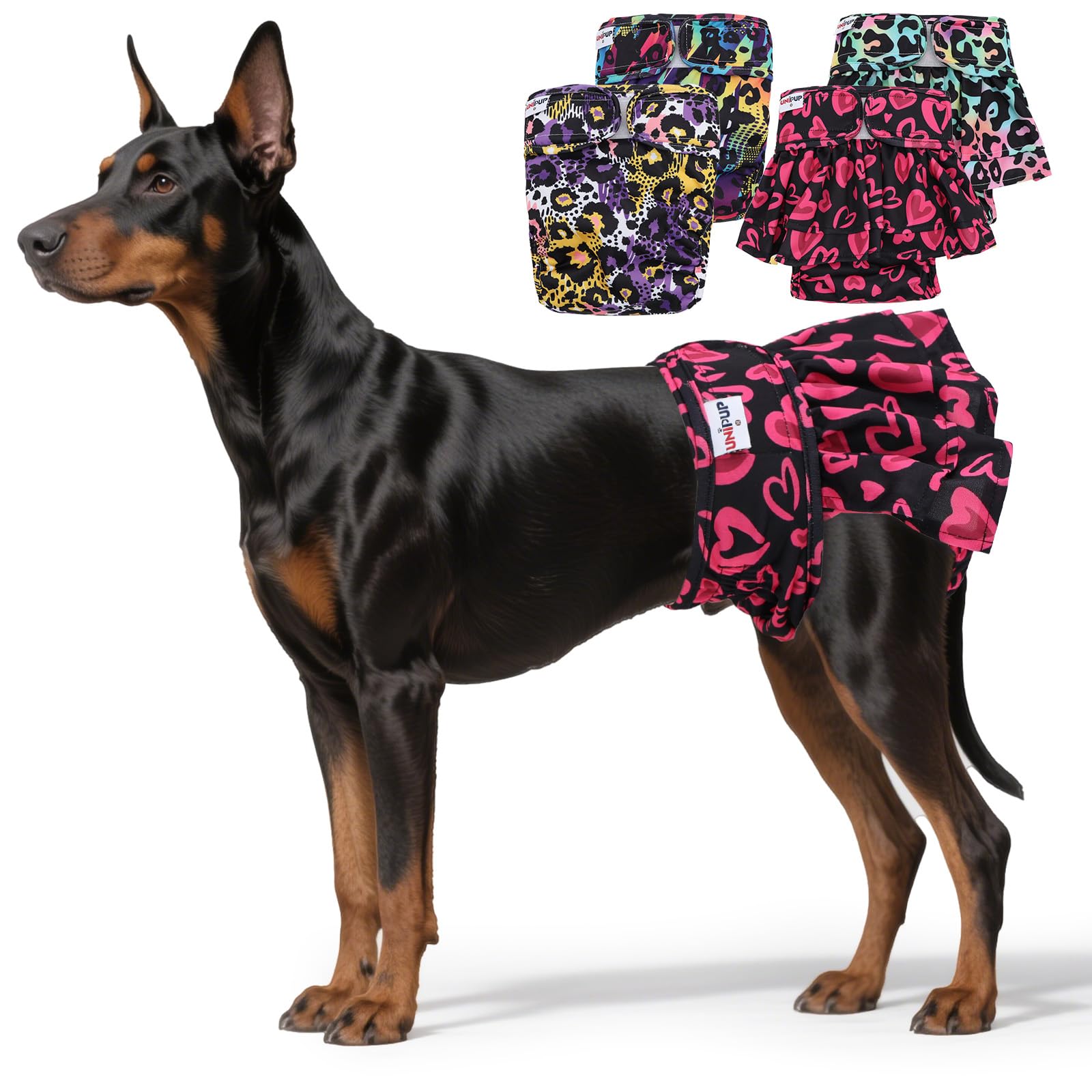 UNIPUP Female Dog Diapers Reusable No Tail Hole Period Panties Washable Diapers Female for Docked-Tail Frenchie French Bulldog Boston Terrier Without